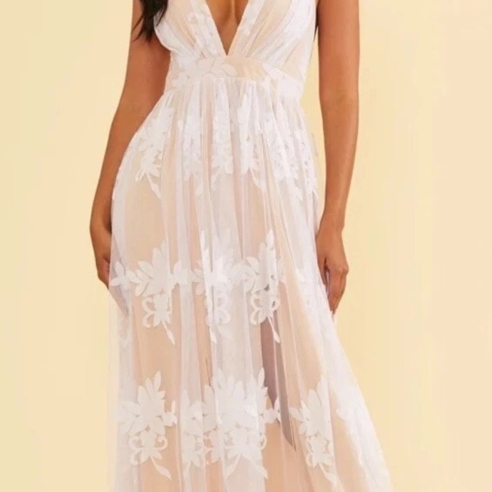 Luxxel White Sheer Floral Backless Dress